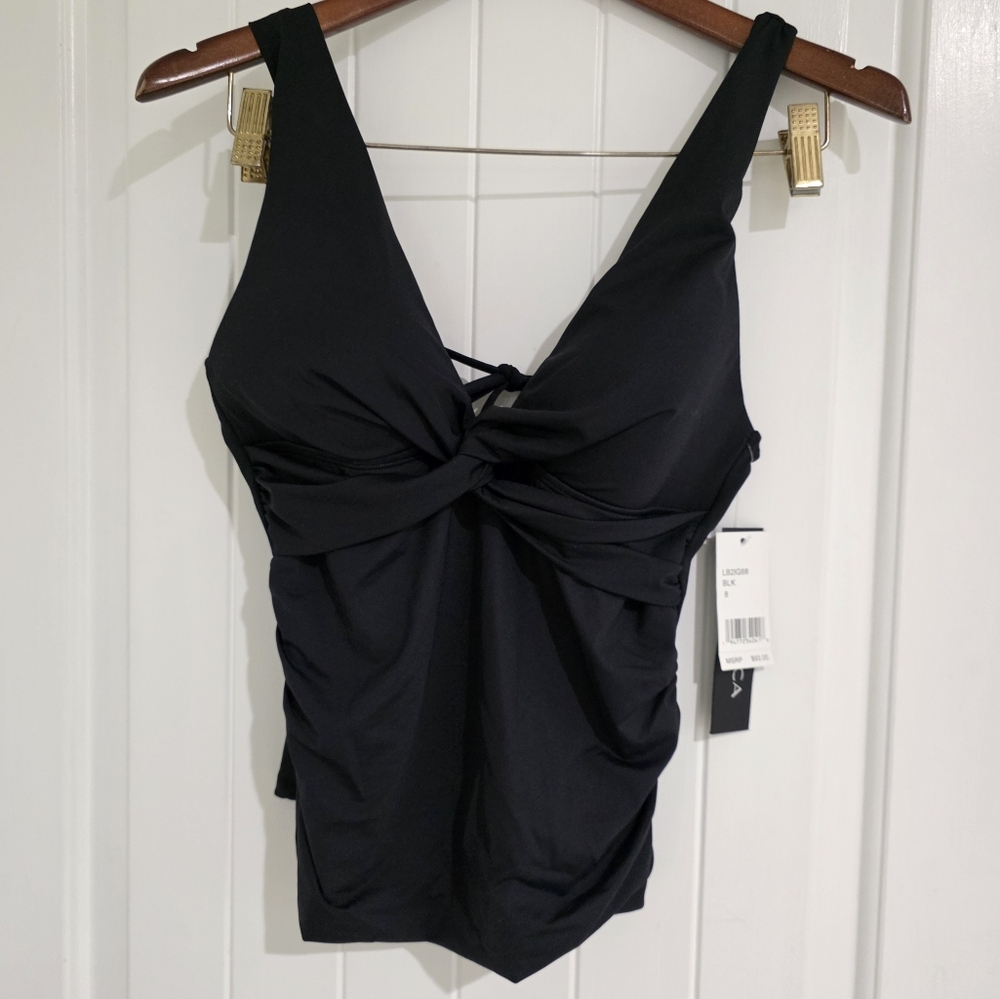 NWT La Blanca Black Twist Tankini With‎ Back Tie Sz 8